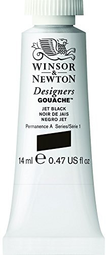 Winsor & Newton 8840476 Designer Gouache - Jetschwarz, 14ml Tube - matte deckende Gouachefarben, Ideal für Gouachemalerei, Brillante, lichtechte Farben mit großer Deckkraft