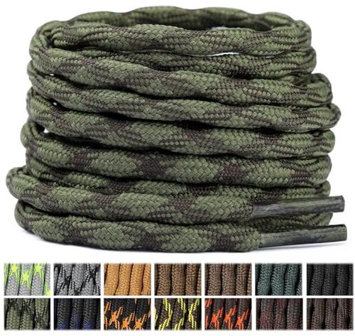 Stepace Round (2 Pares) 4.5mm Cordones de trabajo, montañismo, seguridad, senderismo, cordones de repuesto Marrón Oscuro Ejército Verde-120