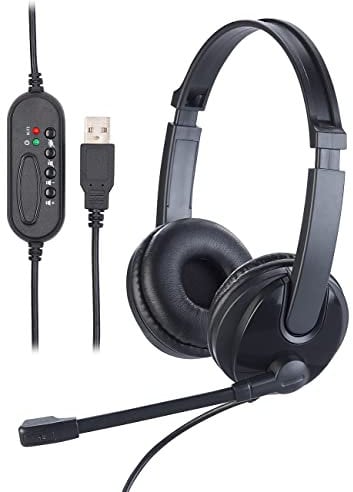 Callstel Kopfhörer mit Mikrofon: USB-On-Ear-Stereo-Headset, Schwanenhals-Mikrofon, Kabel-Fernbedienung (PC Headset, USB Kopfhörer, Fernbedienungen)