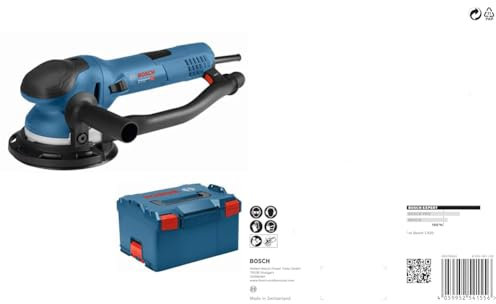 Bosch Professional Exzenterschleifer GET 75-150 (Schleifteller-Ø: 150 mm, in L-BOXX) + 5x Schleifpapier Expert C470 mit 6 Löchern (für Hartholz, Farbe auf Holz, Ø 150 mm, Körnung 120)