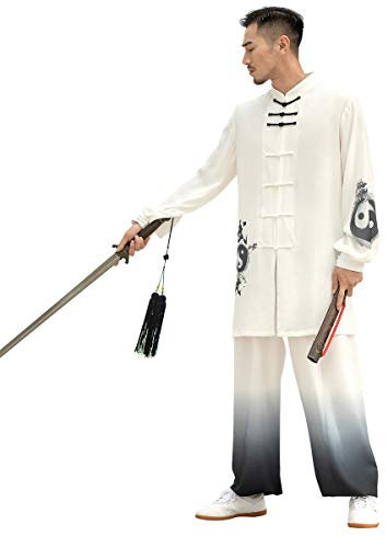 KSUA Unisex Kung Fu Kampfsport Uniform Seide Leinen Lange Ärmel Tai Chi Kleidung für Übungen Qi Gong Kung Fu Wung Chun, Männer, S