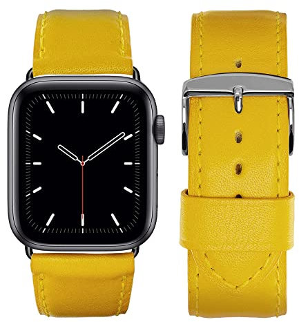 Eternel - Correa compatible Apple Watch Holi Amarillo 38/40/41 mm adaptadores gris espacial hecho a mano en Francia - Compatible con todos los Apple Watch