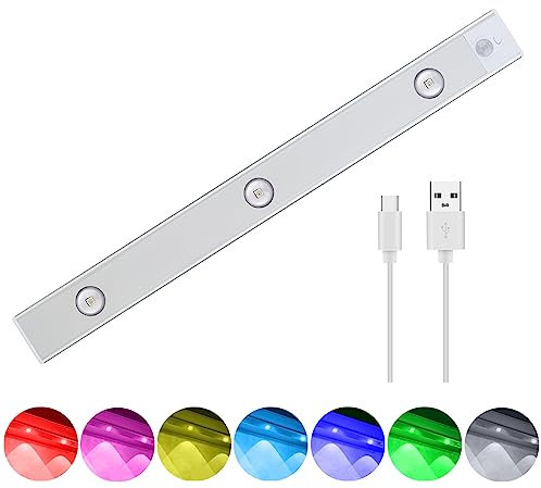 GreeSuit 7 Color Under Cabinet Lights Rechargeable LED Closet Light 1000mAh Wireless Motion Sensor Stick-on Cordless Counter for Kitchen, Stair, Wardrobe, Cupboard (40CM) (FANC-1601)