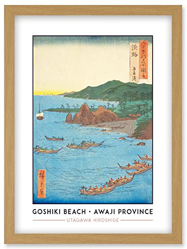Wee Blue Coo Goshiki Beach Awaji Province Utagawa Hiroshige Japanese Woodblock Classic Collection Artwork Framed Wall Art Print A4