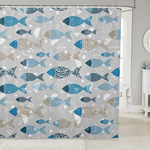 NODATE Duschvorhang 120x200 cm Fisch Shower Curtains Abstrakt Blau 3D Duschvorhang Antischimmel Fisch Wasserdicht Textil Waschbar Duschvorhänge für Badezimmer Badewannen