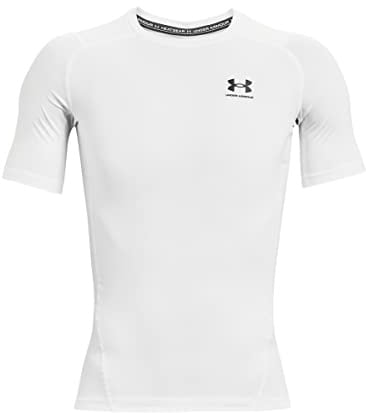 Under Armour Men's UA HG Armour Comp SS Short Sleeve Functional Shirt Quick Dry T-Shirt with Compression Fit Weiß/Schwarz