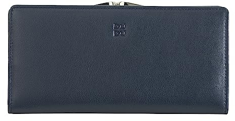 DUDU Portafoglio Donna Grande Vera Pelle con Protezione RFID, Porta Carte di Credito con Portamonete Borsellino Clic Clac, Portafogli Porta Banconote Colorato Navy