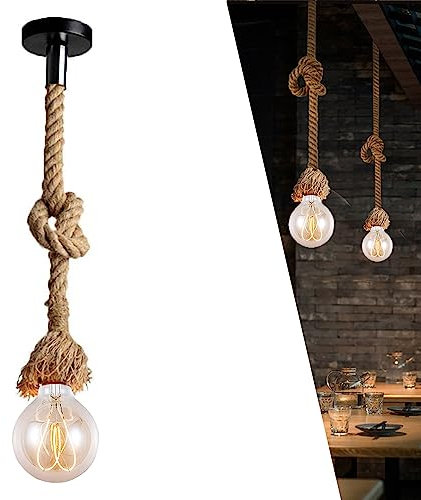 Hanf Pendelleuchte, Vintage Seil Lampe E27 Hängeleuchte, Edison Lampen Hanfseil Hängelampe DIY Kronleuchter für Cafe Restaurant Bar Industrie Retro (150cm)