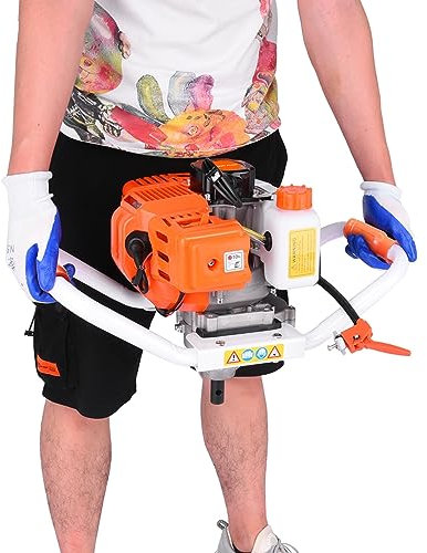 CUSROS Tarière électrique à essence 63 cc 2500 W sans forets, 2 temps 6500 tr/min, poteau de clôture, foreuse de poteau de clôture de jardin avec réservoir de carburant de 1,5 L, outil d'installation