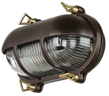 Licht-Erlebnisse Wandleuchte Messing Glas in Rostbraun Antik IP64 Balkon H:13 cm E27 Maritim Rustikal Schiffsleuchte Außenwandlampe Garten SKIATHOS