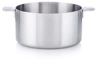 MasterPRO Alessi Bones - Cacerola de 28 cm de Acero Inoxidable- Acabado Interior Y Exterior Mate - Cuerpo Recto - Escala Medidora - Asa Lateral Soldada De Fundición Hueca - Apta Inducción