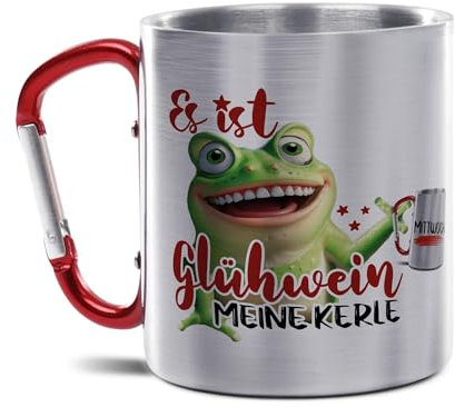Glühweintasse Bedrucken - Edelstahl Tasse mit Karabiner - Es ist Glühwein, Meine Kerle - Personalisiertes Geschenk für Freunde | 300 ml, doppelwandig