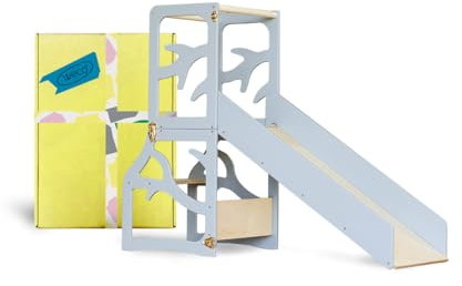 Weco Kinder-Lernturm 3 in 1 mit Rutsche weißer Tritthocker Schreibtisch Rutsche Montessori Möbel Küchenhelfer klappbar (Grau)
