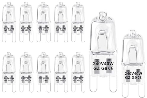 JOPHEK Ampoule Halogene G9 220V 40W, 12 Pièces Ampoule G9 3000K Blanc Chaud, Lampe de Base à Broche Halogène, Gradable, Lampe Halogène G9 pour Lustres en Cristal, Micro-ondes Cuisinière Plafonniers