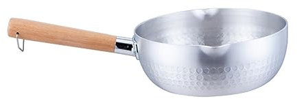 COLLBATH Japanese Yukihira Pan Saucepan Spout Stainless Steel Small Saucepan Wood Handle Non-Stick for Cooking Soup