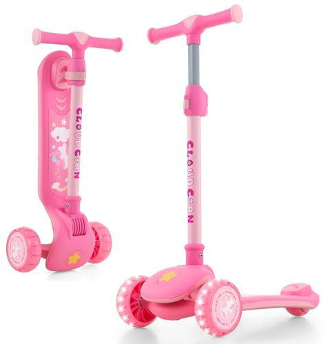 COSTWAY Kinder Roller klappbar, Kinder Scooter mit PU LED Rädern & Hinterbremse, Tretroller höhenverstellbar, Cityroller Kickscooter für Jungen und Mädchen ab 3 Jahren (Rosa)