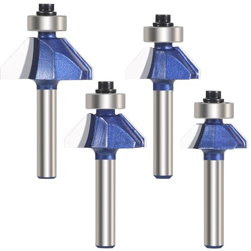 Vearter 4PCS 45 Degree Chamfer Router Bit Set, 6.35mm Shank Carbide Edge Bevel Forming Milling Cutter, DIYer Tool for Woodworking, Wood Profiling, Edging - Bevel Length 6.35mm, 8mm, 9.5mm, 12.7mm