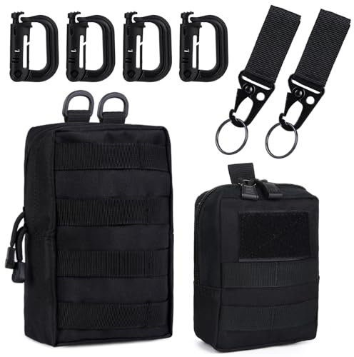 Galerie SV 2 Pack Molle Tasche Klein Schwarz, Molle Zubehör Taschen, Klein Militär Molle Tasche Taktische Hüfttaschen Klein Militär Kompakt Gürteltasche mit 6 Karabiner für Outdoor Camping Training