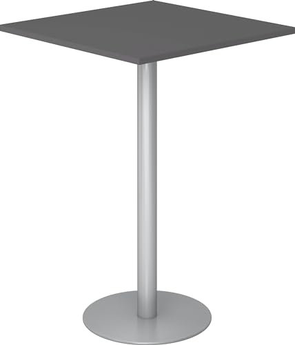bümö Stehtisch Büro, Bistrotisch eckig 80 x 80 cm - Bartisch Graphit, Stehtisch Holz-Platte, Säule aus Metall in Silber, Buffettisch, Säulentisch, Partytisch, Thekentisch, Hochtisch, Barmöbel
