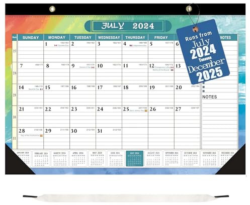 Wandkalender UK von Juli 2024 bis Dezember 2025, 18 Monate 2025 2024, Abreiß-Monatskalender, Familienplaner, Monatsansicht, Hängekalender mit monatlichen Mini-Kalendern (weiße Basis)