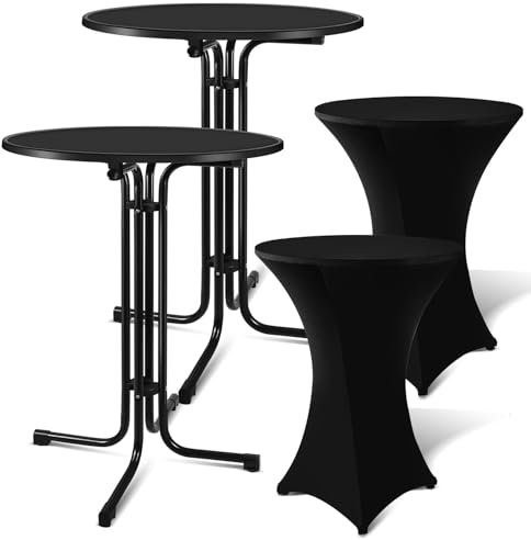 ISOISL 2er Set Stehtisch Klappbar 80 cm Outdoor Schwarz Stehtische Klappbar Höhenverstellbar Stehtisch mit Husse Bartisch Rund 110cm Hoch Bistro Tisch Indoor