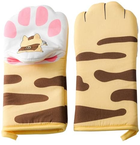 Cat Oven Mitts Cat Paw Oven Mitts, Heat Resistant Cat Oven Mitts, 12.2x5.9 inch Cute Oven Mitts Thick Cotton Lining Kitchen Mitts for Cooking Baking Microwave BBQ Grilling