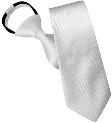 FSSTUD 8 cm verstellbare, vorgebundene Krawatte, einfarbig, Reißverschluss, lange formelle Krawatte, Satin, Business-Krawatte für Herren, Weiß