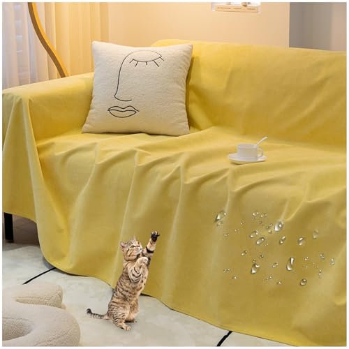 ZGDDPZA Chenille Sofabezug 1 2 3 4 Sitzer L Form Wasserdicht Sofaschoner Kratzfest Sofabezug Ecksofa Sofadecken Für Sitzfläche rutschfest Universelle Sofa Überwurf (Bright Yellow,180 * 400cm)