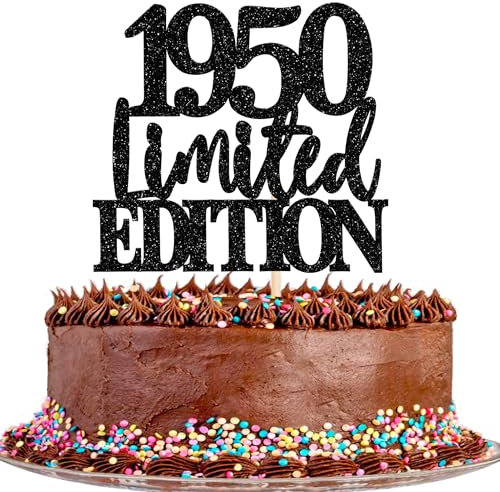 Xsstarmi 1 Pack Limited EDITION 1950 Cake Topper Glitter Happy 75th Birthday Cake Pick 75 Fabulous Cheers to 75 Years Cake Decorations for Happy 75th Birthday Anniversary Party Supplies Black