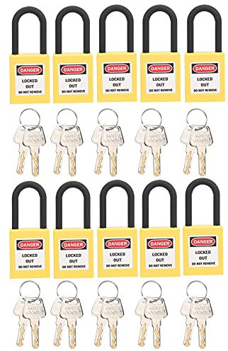 10 Pack Electrical Safety Padlocks Safety Lock for Lockout Tagout, Nylon PA Safety Lockout Padlock Insulated Padlocks, Lock Beam Diameter 6mm/0.24in, Length 38mm/1.5in (Yellow)