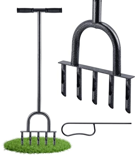 CHANGE MOORE Verdickter Rasenlüfter Manuell mit T-Griff – Robuster Aerifizierer für Rasen Belüften, 5x12 cm Stahlzinken, Ergonomischer Silikongriff, Inkl. Reiniger & Wartungsfreies Design