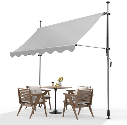 Store Banne Rétractable Terrasse 300x120cm, Store Balcon-Hauteur Réglable Manuel, Auvent de Patio sans Perçage, Stores Téléscopique Extérieur UV Résistant, Marquise de terrasse, Gris Clair