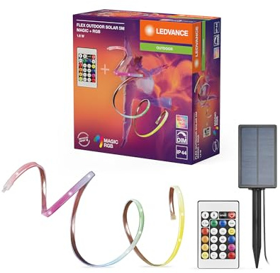 LEDVANCE FLEX Outdoor-Solar dekorative bunte LED-Streifen für den Außenbereich mit Solarpanel mit Magic RGB; RC; IP44; dimmbar; weiß; Silikon; 5 m; Leuchtmittel nicht austauschbar