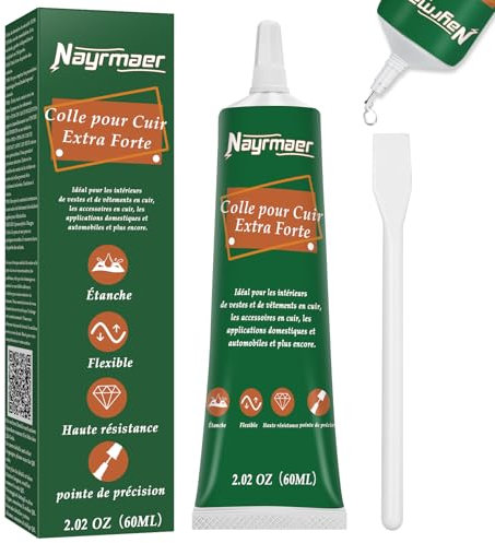 Nayrmaer Colle pour Cuir Extra Forte 60ml, Séchage Rapide Cuire Adhésif Canape, Convient Reparation Cuir, des Sacs, des Sièges de Voiture, des Chaussures, des Vestes, etc.