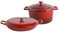 Argon Tableware 2.3L/4.68L Shallow Cast Iron Casserole Dish Set with Self-Basting Lids - Red Ombre - 2pc Induction Hob Cooking Dutch Oven Bread Baking Serving Roasting Stew Stock Pot Cookware Pan