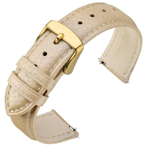 ANNEFIT Uhrenarmband 14mm Leder mit Edelstahl Gold Schnalle, Schnellverschluss Armband mit Weich Gepolstert für Herren Damen (Gold)