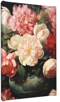 ANABPRMA Bowl with Peonies and Rose Frameless Canvas Wall Art 20x30cm – Vertical Print on Stretched Cotton Canvas – Modern Home Decor Painting