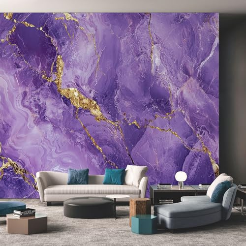 Generisch Tapete Lila Gold Marmor Vliestapete Modern Kunst 150X105cm Fototapete Wohnzimmer Motivtapete Schlafzimmer Tapeten Deko, Mustertapete, Wandtapete