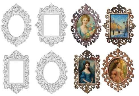 UNICRAFTALE Vintage Foto Rahmen Schneidstempel Für Kartenherstellung Ovales Etikett Prägeschablone Quadratischer Spitzenrand Hintergrund Metallschneidformen Für DIY Fotoalbum Papierbasteln