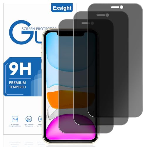Exsight 3-Pack Privacy Screen Protector for iPhone 11 / XR 6.1-Inch, 9H+ Hardness Anti-Spy Tempered Glass Film, Fingerprint Unlock Compatible, Impact-Protection, Anti-Scratch, Case Friendly