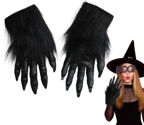 Fyrdyn Handschuhe mit Krallen – 1 Paar Wolfshände, Werwolf-Handschuhe, lustiges Halloween-Kostüm, gruselige Wolfskrallen für Erwachsene, Kinder, Jungen, Mädchen