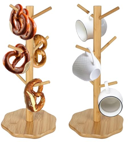bssmmai Lot de 2 Support Bretzel en Bois avec 6 Bras - Support Tasse, Porte Tasse Pour Restaurant, Café, Bar, Cuisine