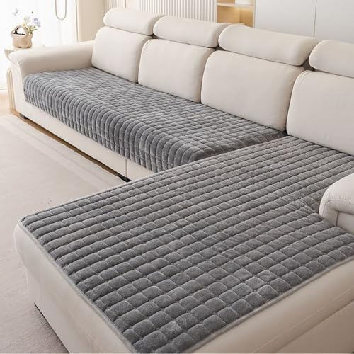 Generisch Weicher Flanell-Sofabezug, Sofa Überzug 1 2 3 4 Sitzer, Couchbezug Sofadecke L Form Ecksofa Couch Überwurfdecke Anti Rutsch für Wohnzimmer Waschbar,Dark Gray,90 * 210cm