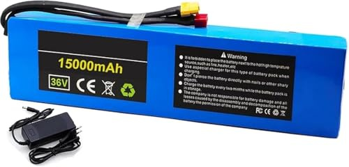 Batteria al litio per bici elettrica da 36 V e 15 Ah, batteria agli ioni di litio 10S3P per bicicletta elettrica da 36 V, BMS 15 A integrato con caricabatterie per motori da 100 W a 500 W XT60+DC