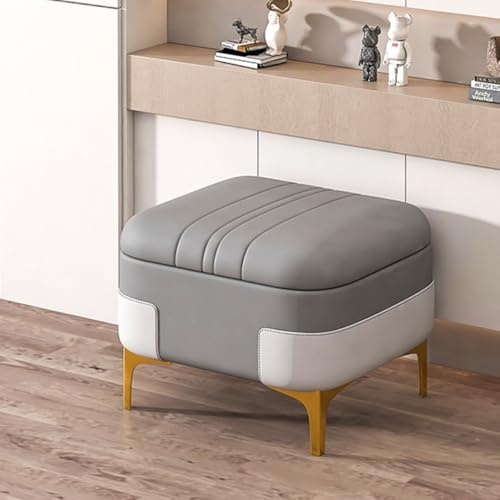 Gepolsterte Leder-Aufbewahrungsbank für Eingangsbereich, Wohnzimmer, Esszimmer, Grau, 40 cm, stilvolle Ottomane mit verstecktem Stauraum, vielseitige Sitzlösung