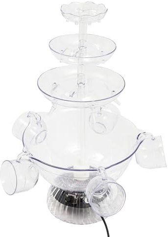 Partybrunnen mit Licht, 3-stufiger Getränkebrunnen 3.8L transparent, inkl. 5 Becher für Cocktails Saft Champagner – Dekoration für Feiern