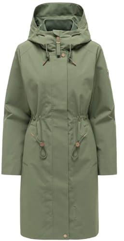 MARIKOO Damen Parka (S-3XL) mit Kapuze, verstellbarem Taillenzug und Eingrifftaschen mit Blende - N136 - OliveLeaf Größe XXL - Gr.XXL