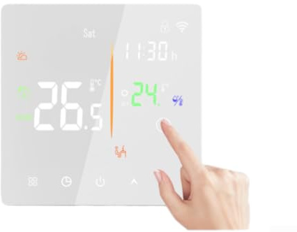 Thermostat WiFi pour chauffage électrique au sol, contrôleur de température 16 A avec programmation hebdomadaire, compatible avec chaudières hydrauliques, noir (blanc 16 A)