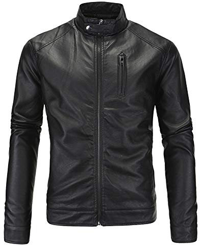MISSMAO Giacca da Moto in Pelle Giacca da Motociclista Cappotto Uomo Nero 3XL