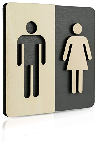 WC Schild Holz Toilettenschild Toilette Türschild Damen Herren Piktogramm (Anthrazit 14x14cm) Art.Nr. 4003